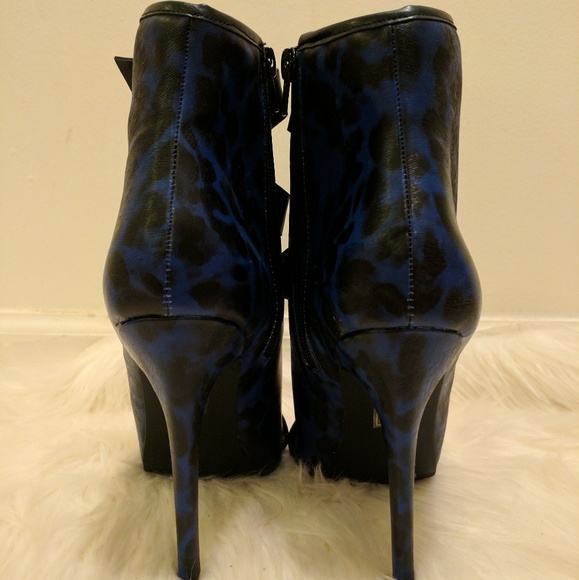 Blue Leopard Peep Toe Booties - Picture 4 of 4